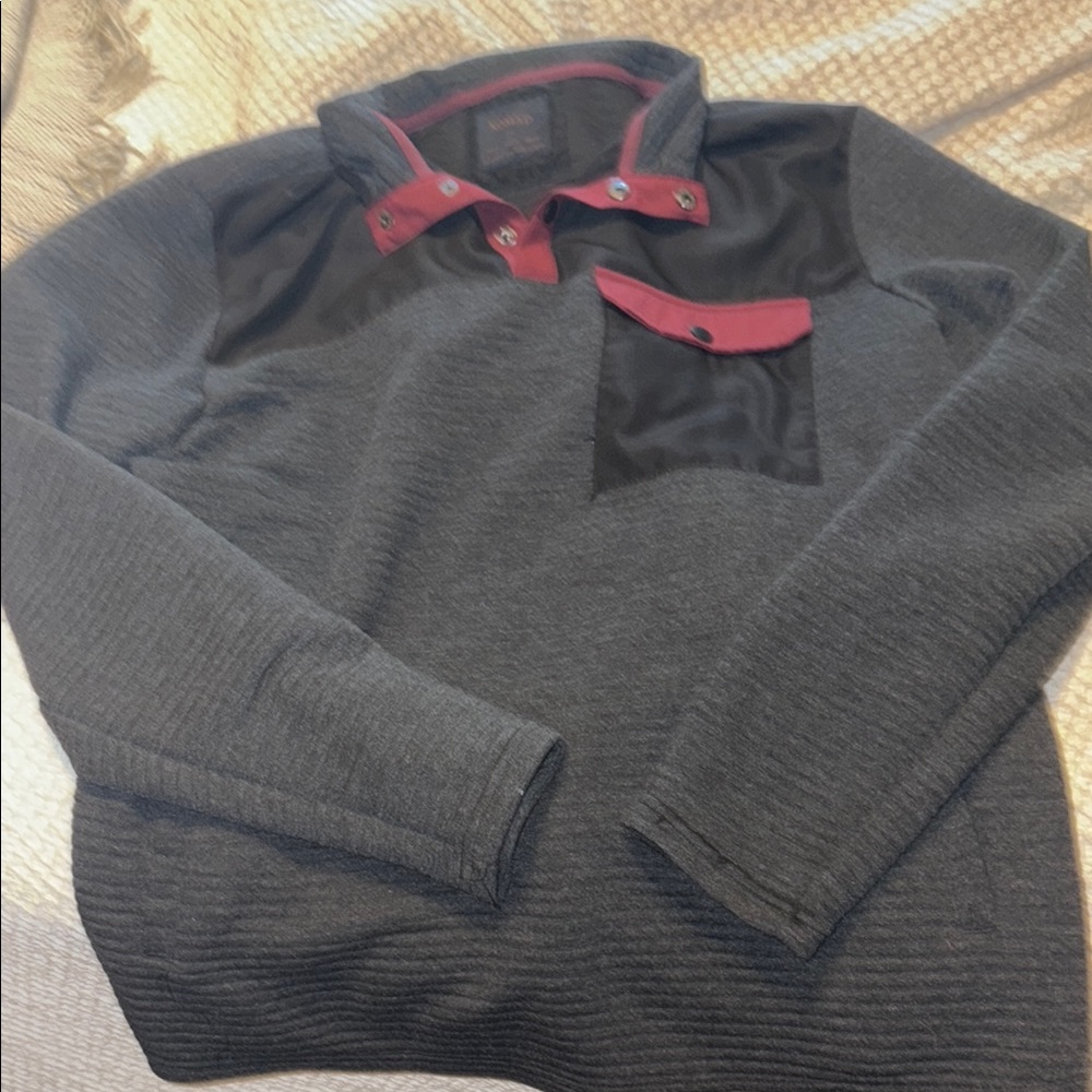 Nomad Gray and Red Zip Up Sweater